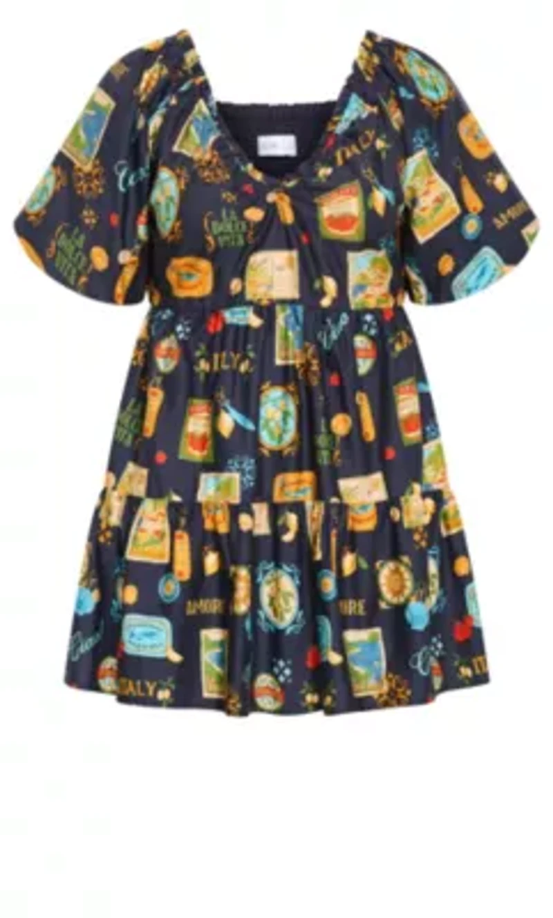 Fantasy Amalfi Print Puff Sleeve Mini Dress