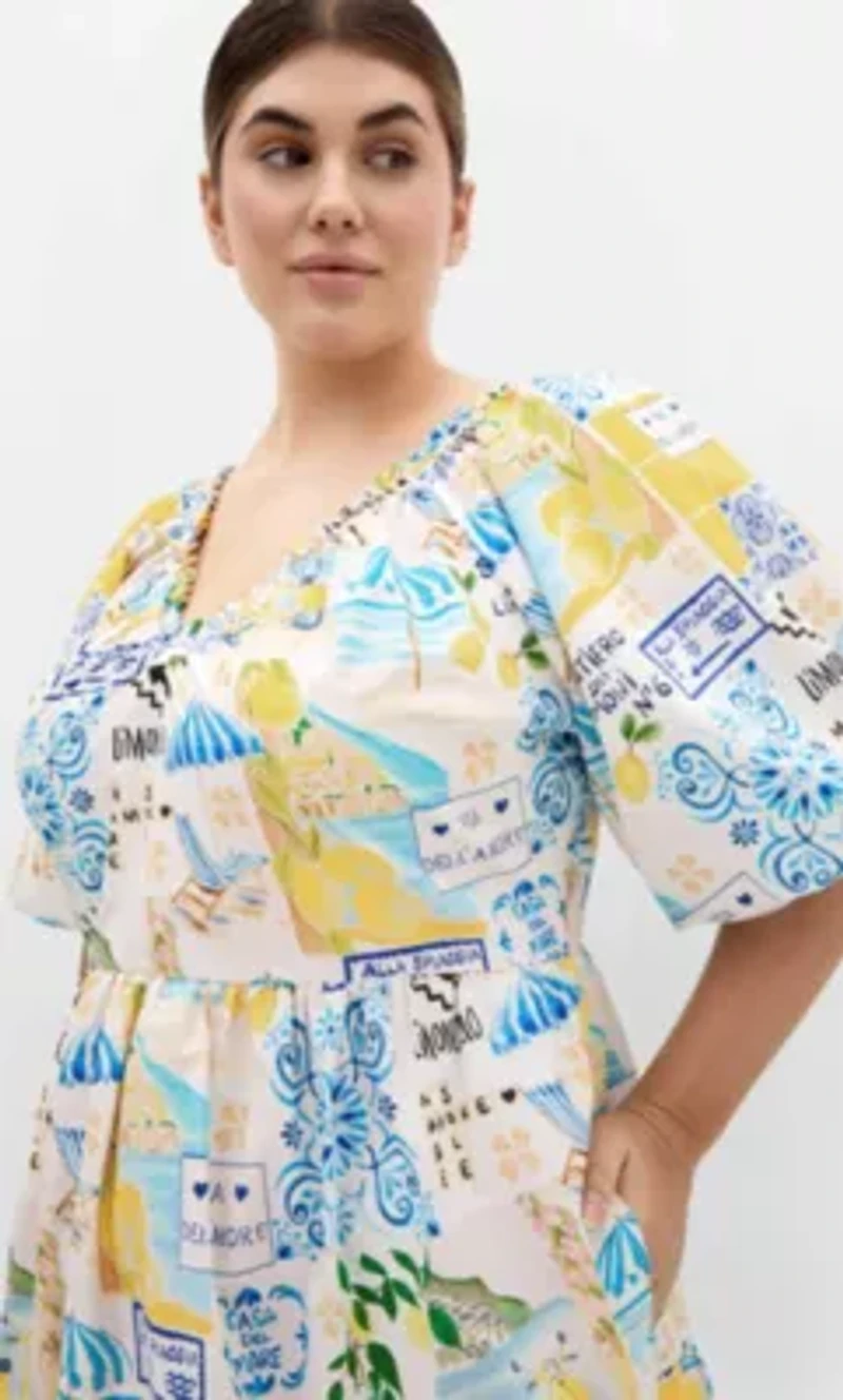 Fantasy Amalfi Print Puff Sleeve Mini Dress