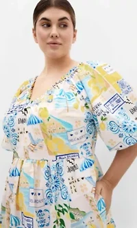 Fantasy Amalfi Print Puff Sleeve Mini Dress
