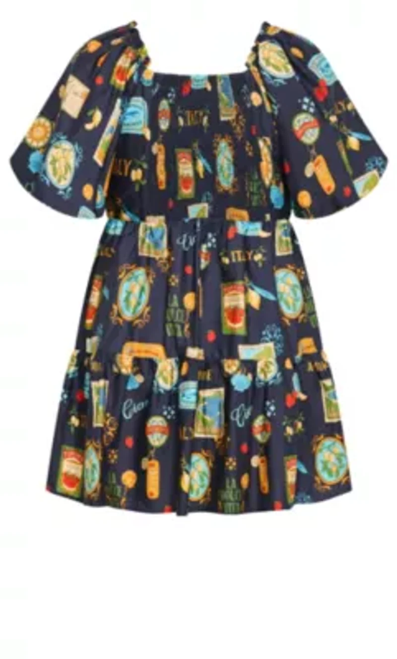 Fantasy Amalfi Print Puff Sleeve Mini Dress