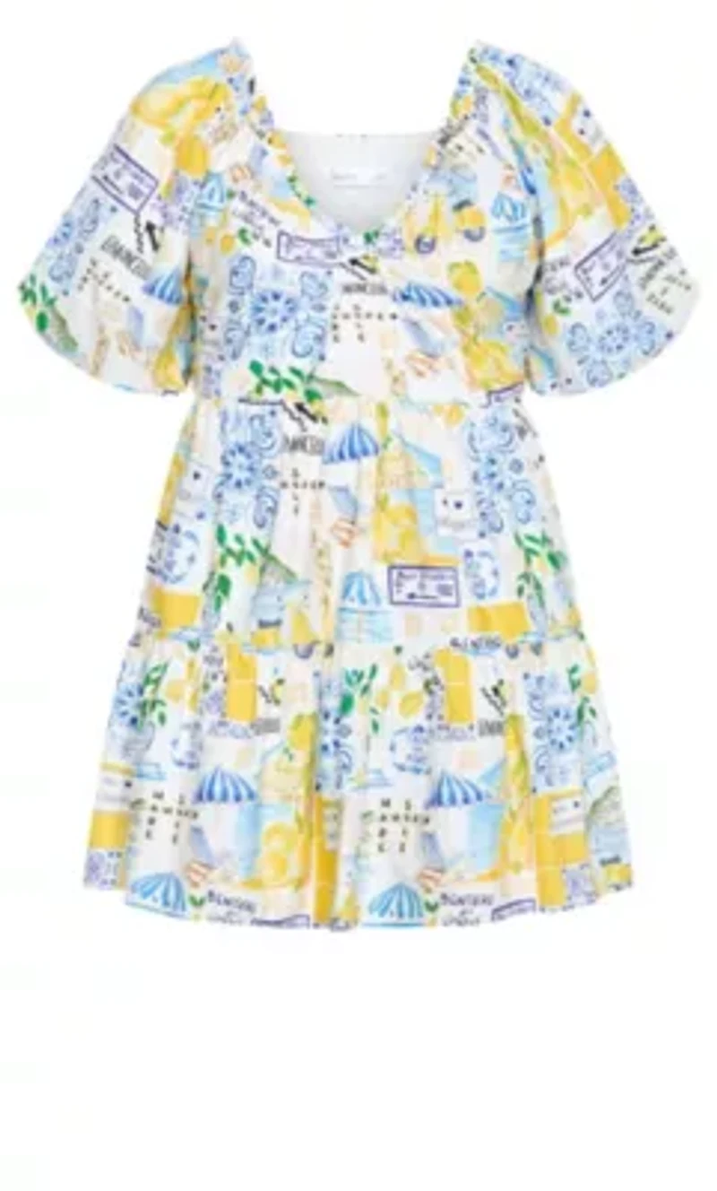 Fantasy Amalfi Print Puff Sleeve Mini Dress