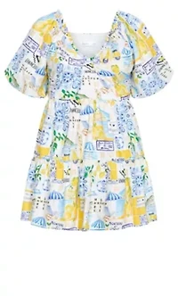 Fantasy Amalfi Print Puff Sleeve Mini Dress