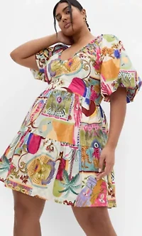Simona Print Puff Sleeve Mini Dress