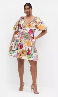 Simona Print Puff Sleeve Mini Dress