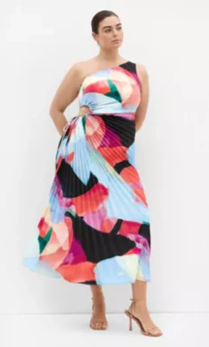Aliza Sunset Ombre Print Pleat Maxi Dress