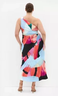 Aliza Sunset Ombre Print Pleat Maxi Dress