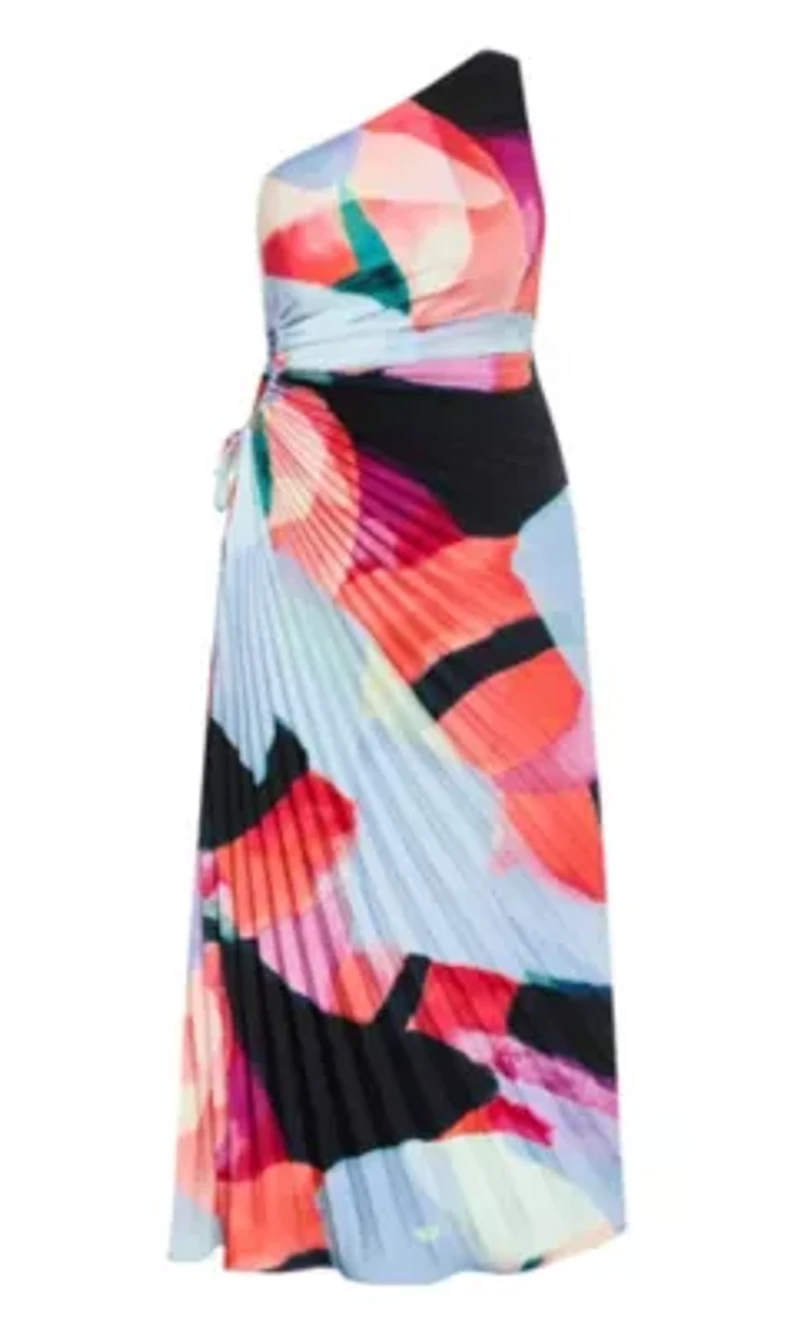 Aliza Sunset Ombre Print Pleat Maxi Dress