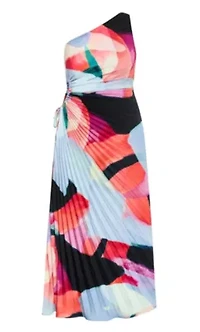 Aliza Sunset Ombre Print Pleat Maxi Dress