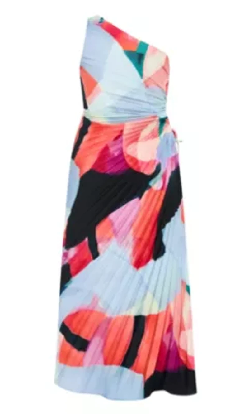 Aliza Sunset Ombre Print Pleat Maxi Dress