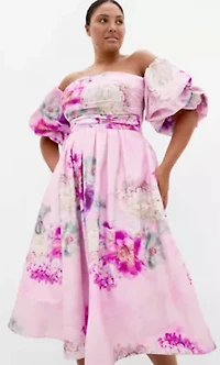 Rosalee Garden Print Puff Sleeve Midi Dress