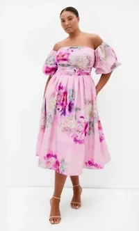 Rosalee Garden Print Puff Sleeve Midi Dress