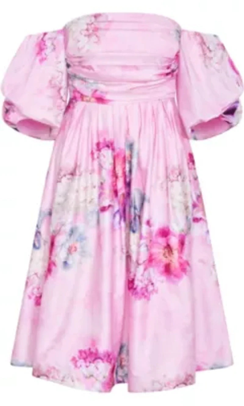 Rosalee Garden Print Puff Sleeve Midi Dress