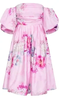 Rosalee Garden Print Puff Sleeve Midi Dress