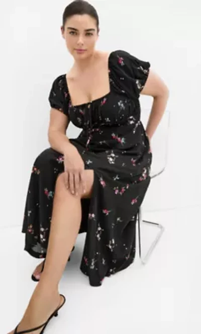 Abbie Short Sleeve Petal Print Midi Dress