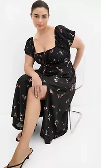 Abbie Short Sleeve Petal Print Midi Dress