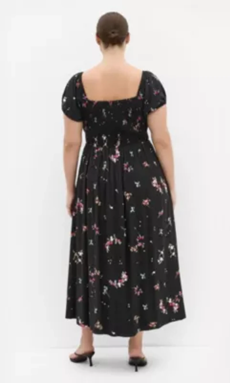 Abbie Short Sleeve Petal Print Midi Dress