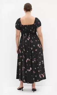 Abbie Short Sleeve Petal Print Midi Dress