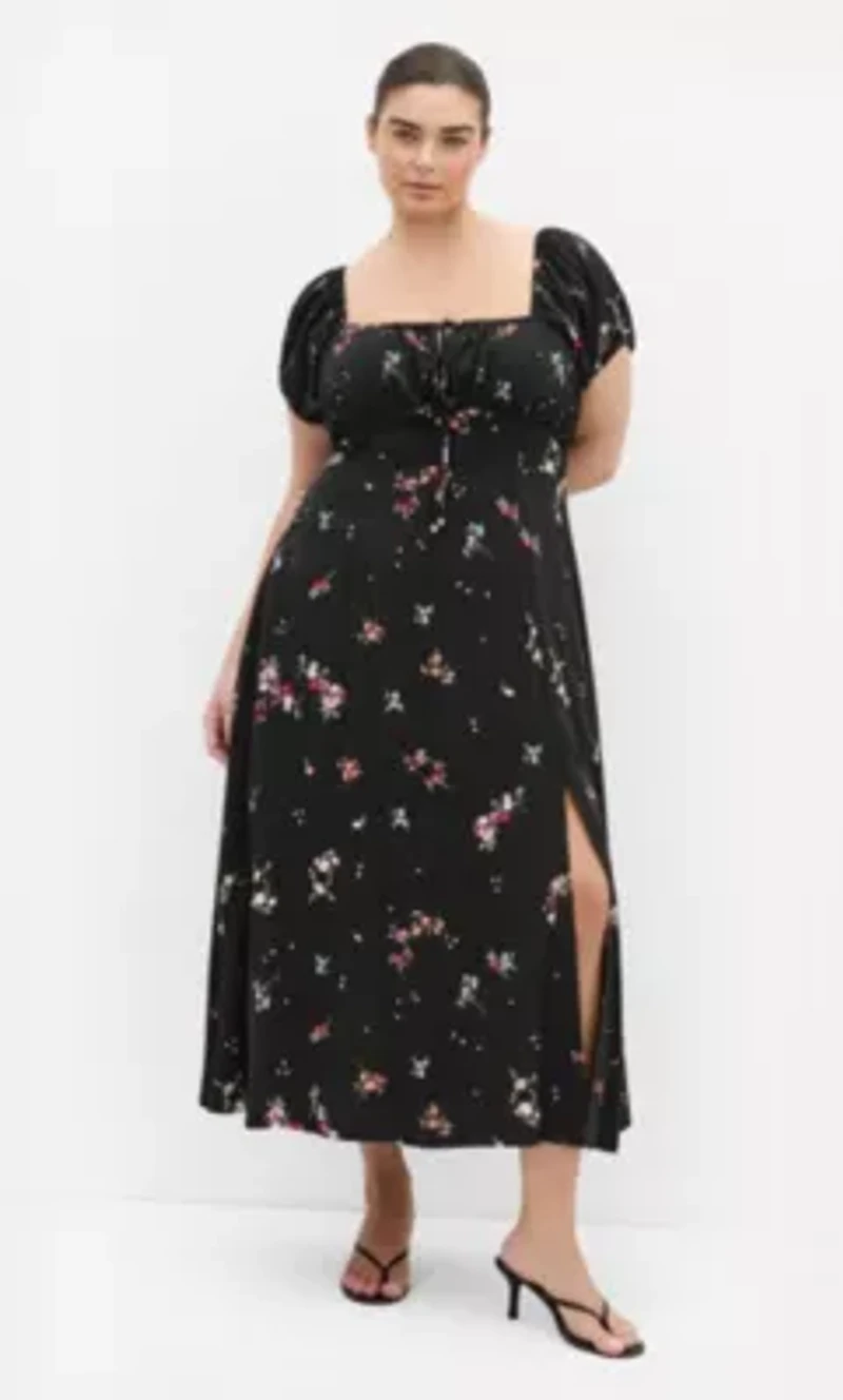 Abbie Short Sleeve Petal Print Midi Dress