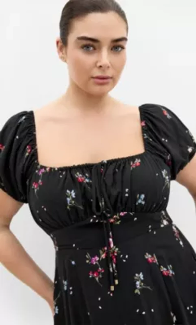 Abbie Short Sleeve Petal Print Midi Dress