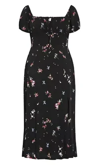 Abbie Short Sleeve Petal Print Midi Dress