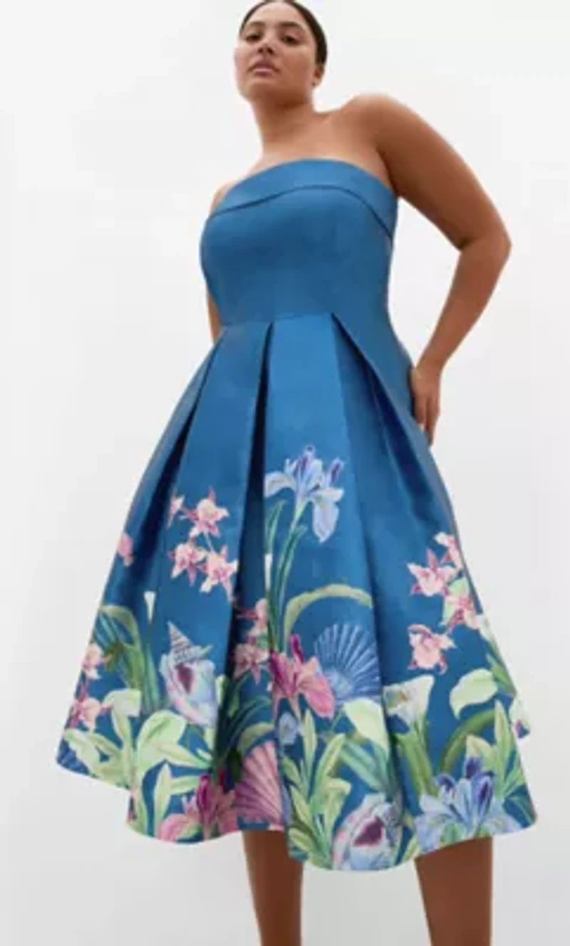 Tiffany Bloom Strapless Midi Dress