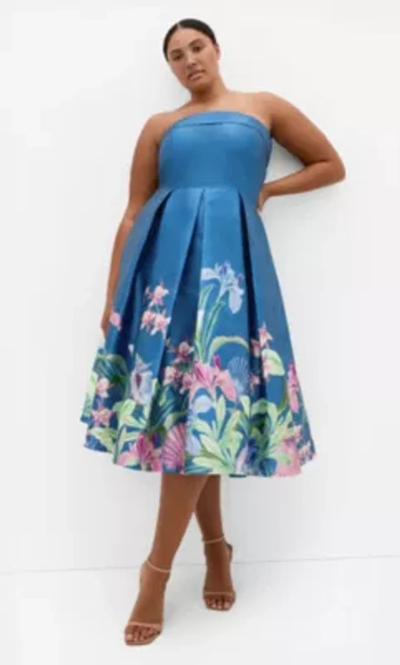 Tiffany Bloom Strapless Midi Dress