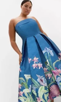 Tiffany Bloom Strapless Midi Dress