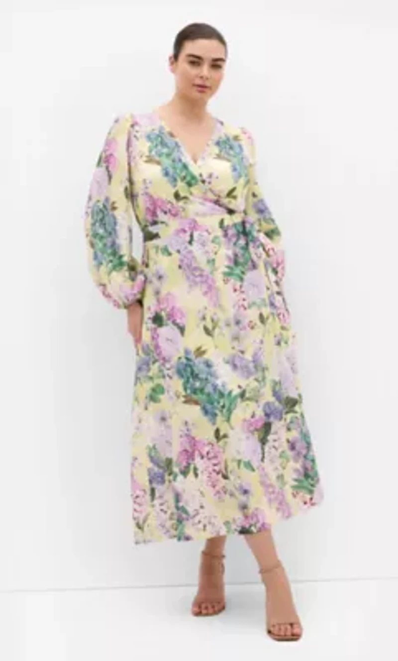 Anastasia Hydrangea Print Wrap Maxi Dress