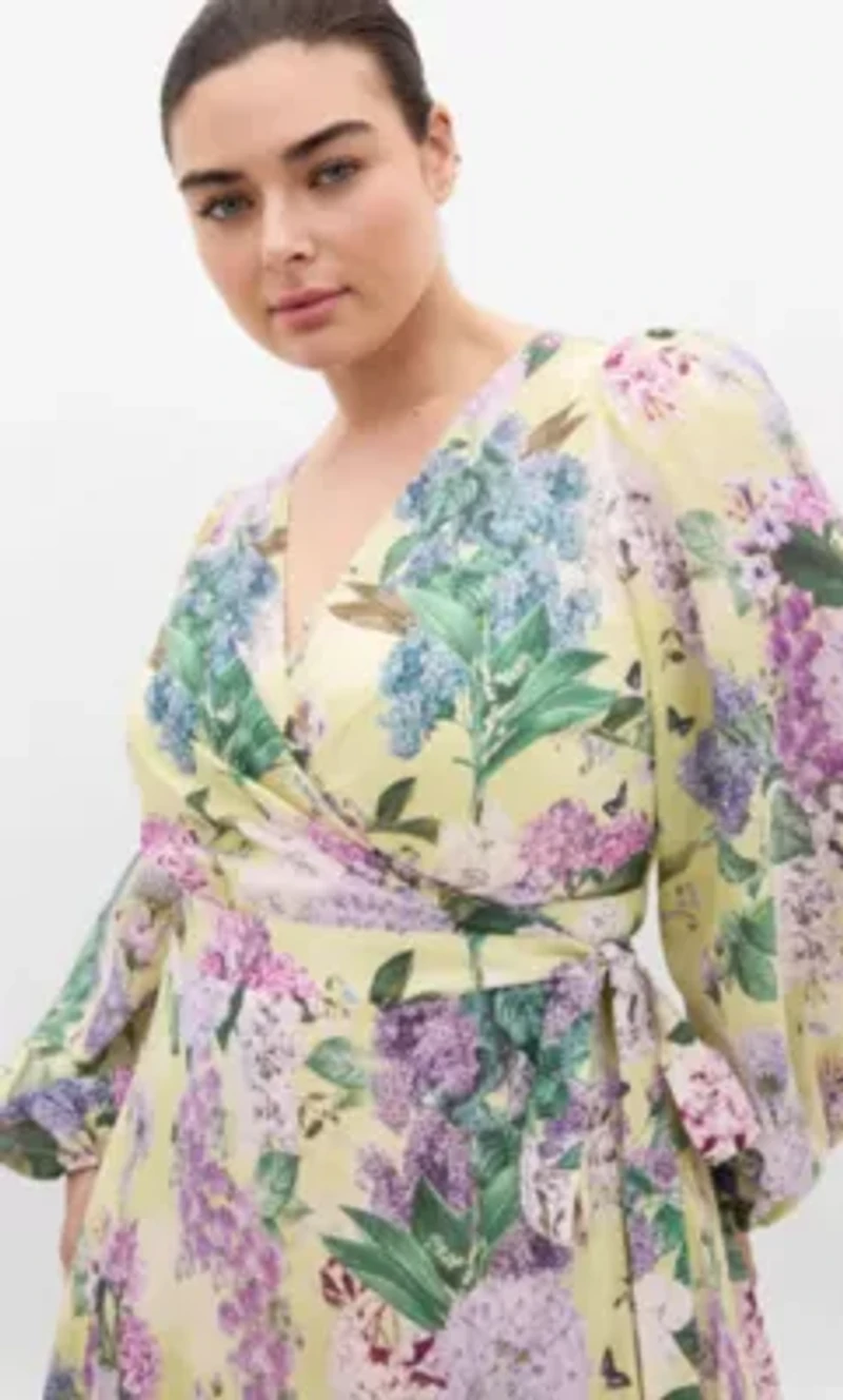 Anastasia Hydrangea Print Wrap Maxi Dress