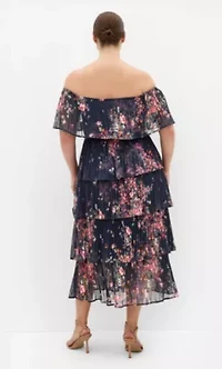 Night Garden Print Tier Midi Dress