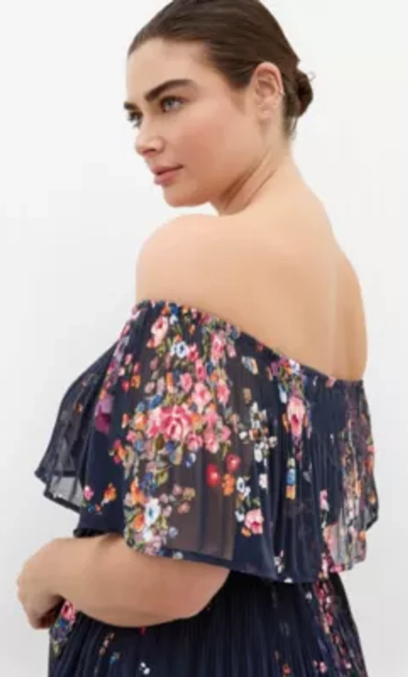 Night Garden Print Tier Midi Dress