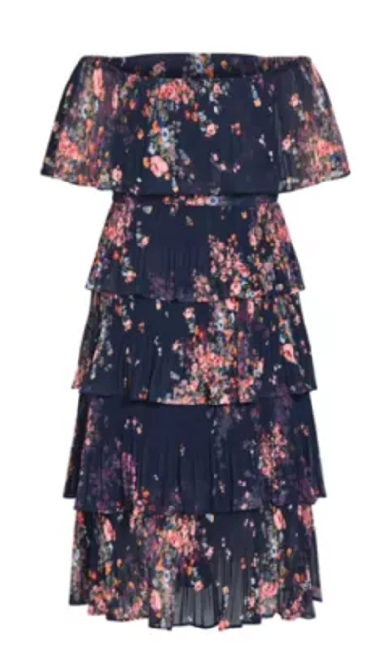 Night Garden Print Tier Midi Dress