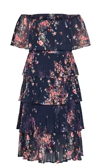 Night Garden Print Tier Midi Dress