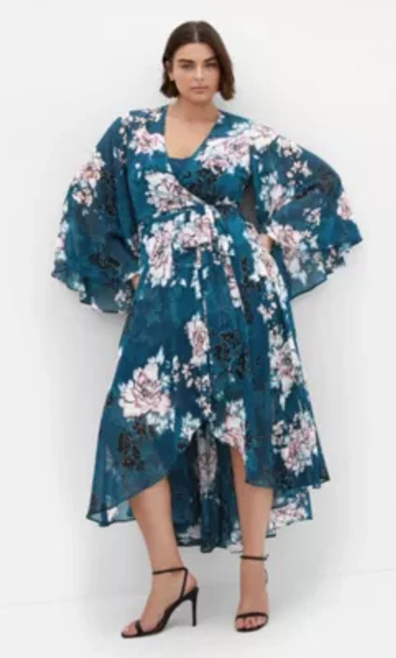 Jade Blossom Long Sleeve Maxi Dress