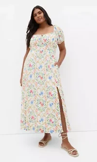 Abbie Short Sleeve Bouquet Print Maxi Dress