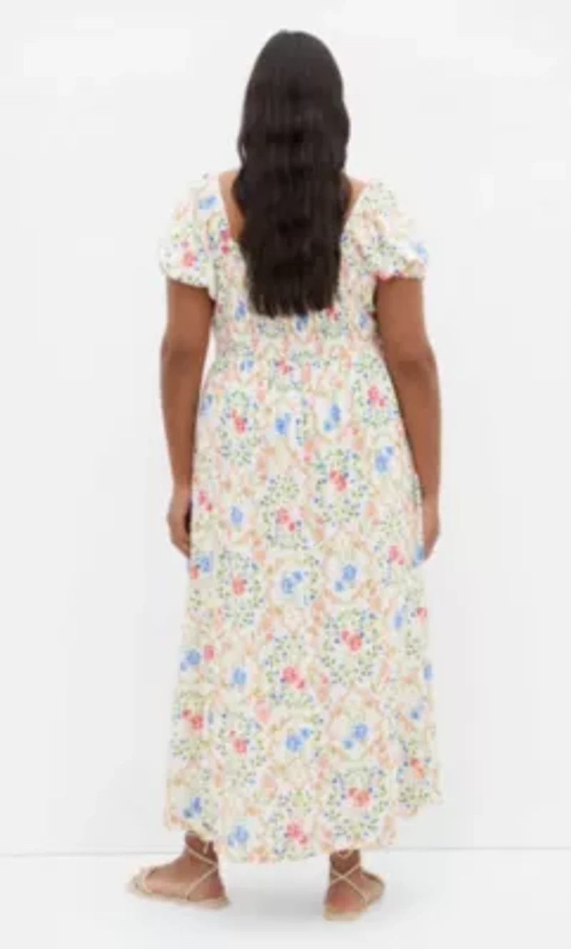Abbie Short Sleeve Bouquet Print Maxi Dress