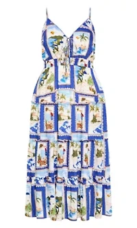 Aiza Postcard Print Maxi Dress