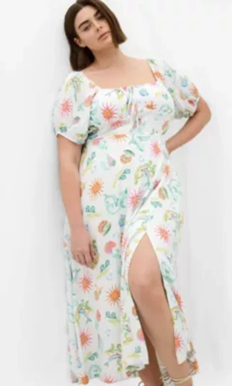 Abbie Short Sleeve Ocean Print Maxi Dress