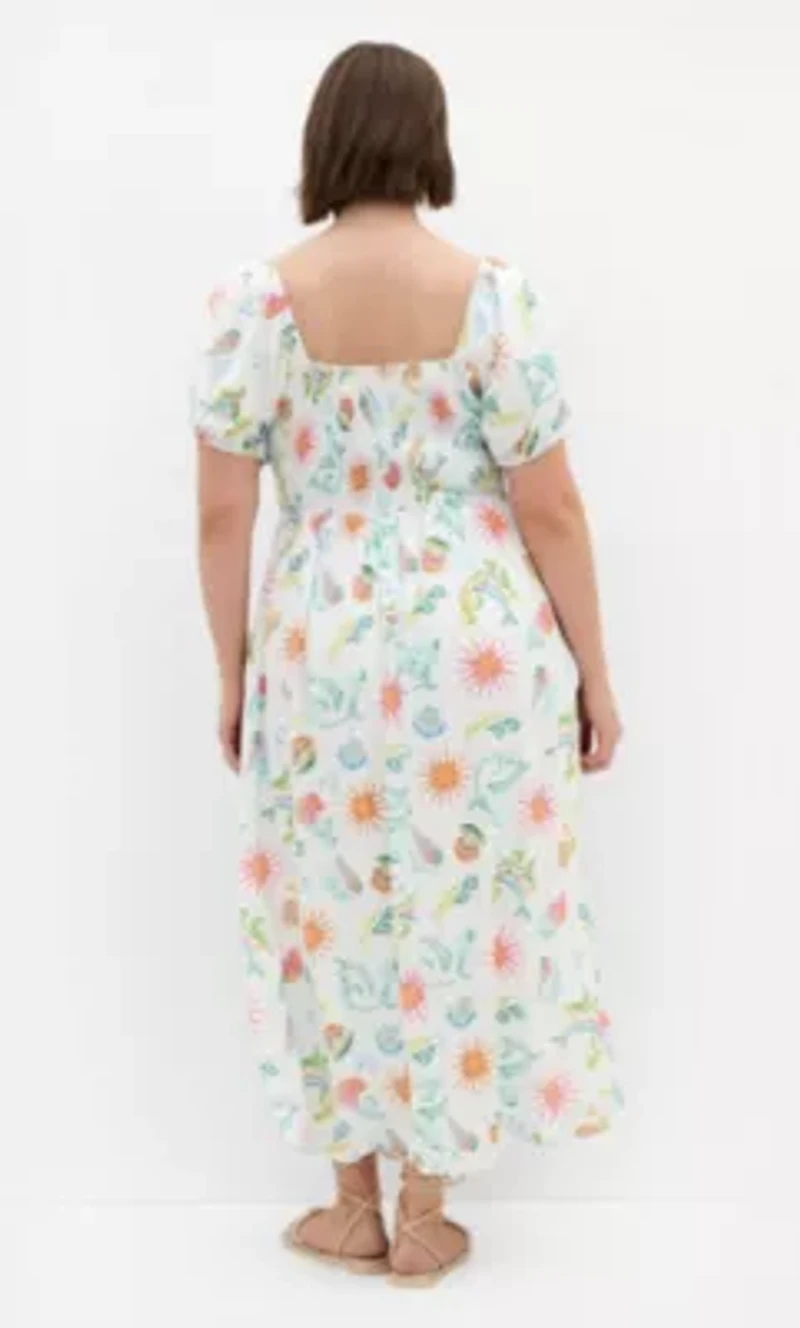 Abbie Short Sleeve Ocean Print Maxi Dress