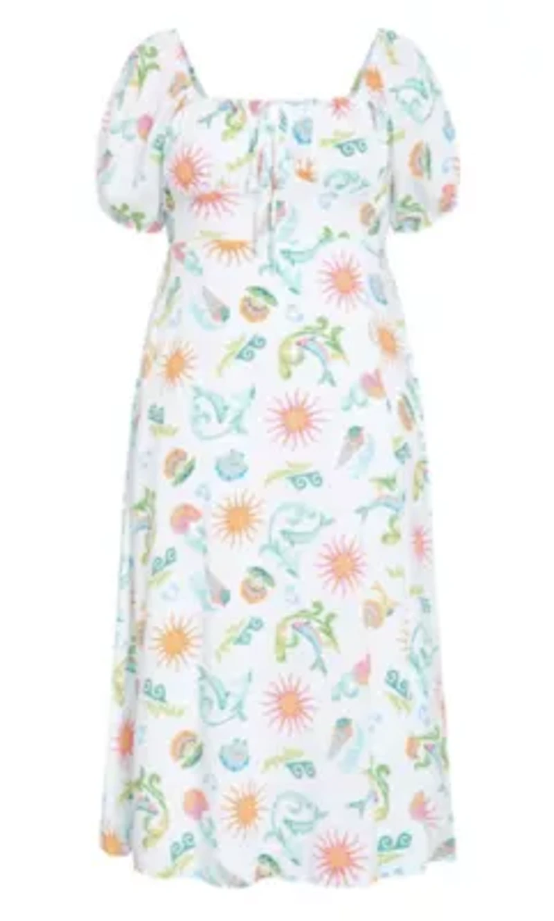 Abbie Short Sleeve Ocean Print Maxi Dress