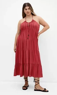 Caribbean Halter Stripe Midi Dress