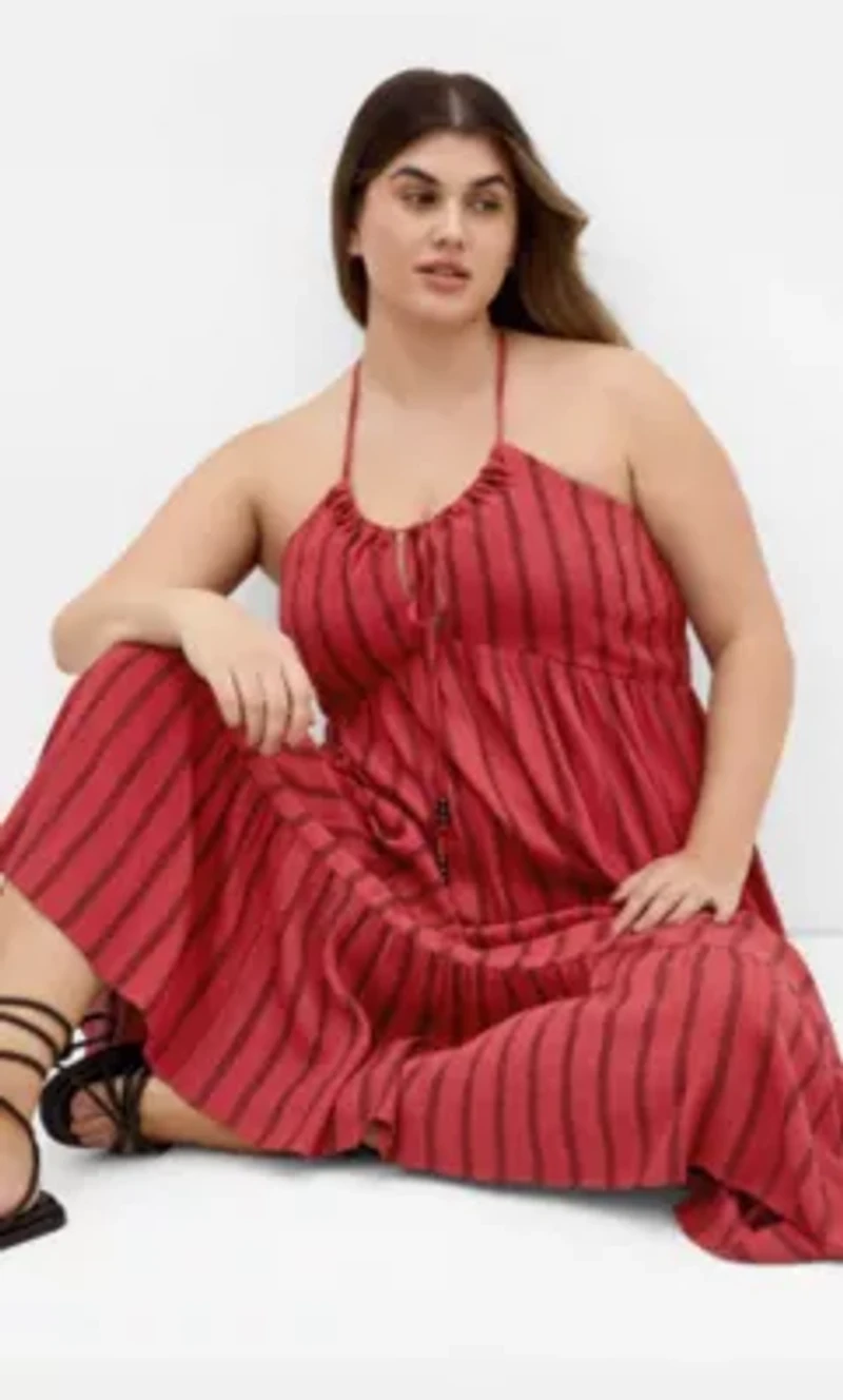 Caribbean Halter Stripe Midi Dress
