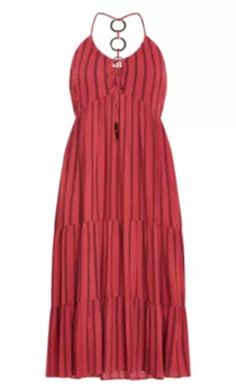 Caribbean Halter Stripe Midi Dress