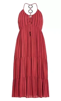 Caribbean Halter Stripe Midi Dress