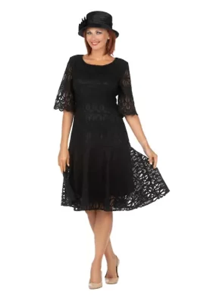 Embroidery Luxurious Lace Pleated Flare Dress