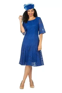 Embroidery Luxurious Lace Pleated Flare Dress