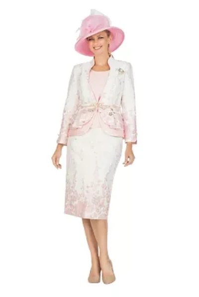 3-piece Floral Print Brocade Peplum Jacket Skirt Suit