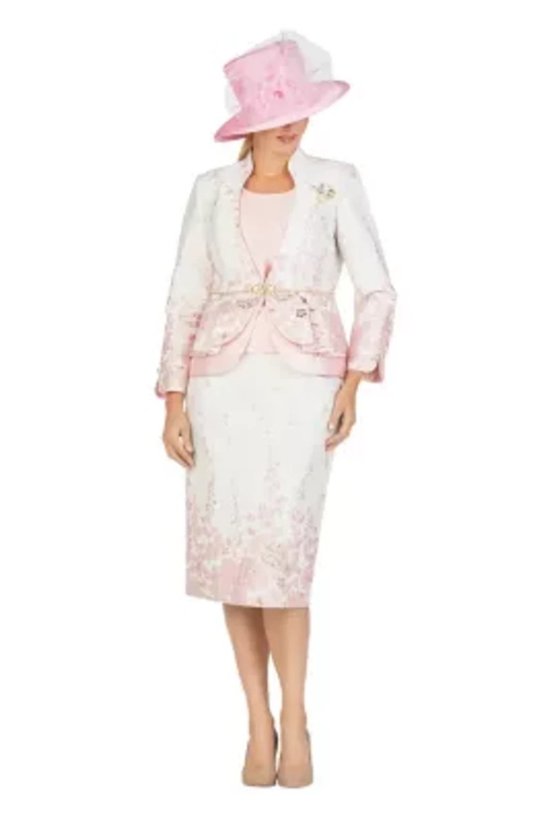 3-piece Floral Print Brocade Peplum Jacket Skirt Suit