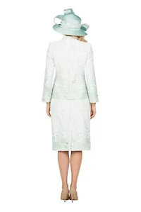 3-piece Floral Print Brocade Peplum Jacket Skirt Suit