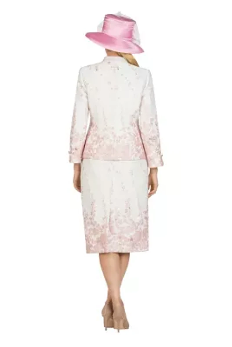 3-piece Floral Print Brocade Peplum Jacket Skirt Suit